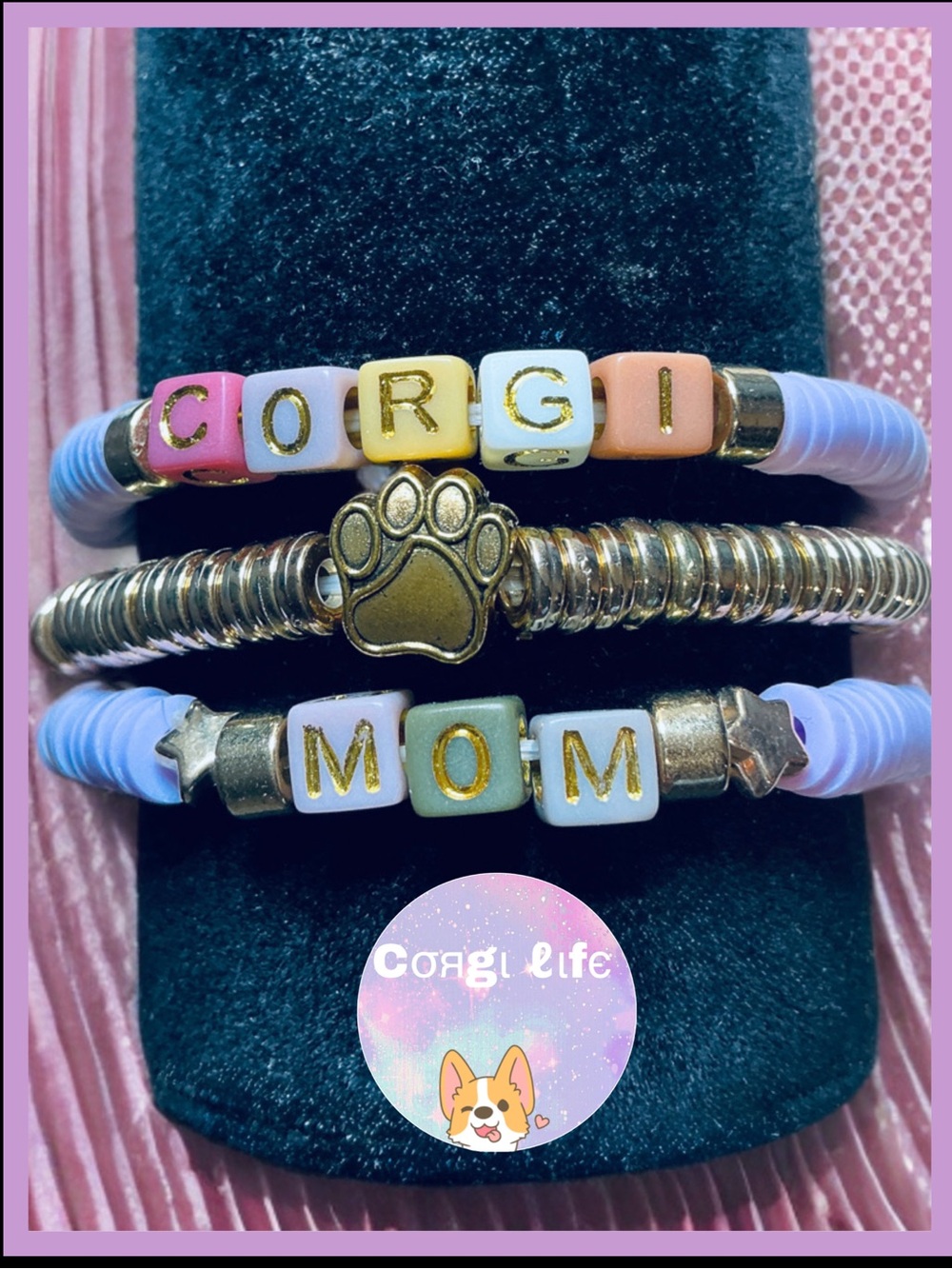 3 piece Corgi Mom Beaded Bracelet Set -